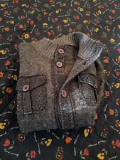 Cardigan vintage Anni 70 In Lana Cotta Taglia XL Grigio Avion