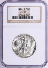 Gemma Bianca 1946-S Walking Liberty Mezzo Dollaro NGC MS-66-Si prega di confrontare con altri