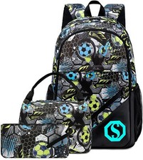 Zaino Scuola Bambini Ragazzi Calcio Bookbag Set Zaino Studente con Porta Pranzo...