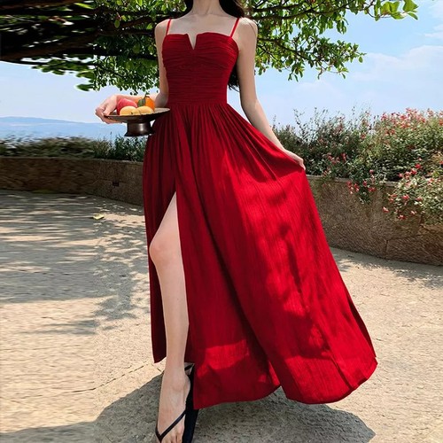 Vestito lungo rosso - vestito, con