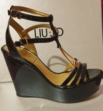  Scarpe Sandali Zeppa LIU JO Donna Nero Vernice n. 36 cinturino occasione