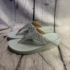 FitFlop sandali donna Lulu metallizzati glitter punta-tanga argento taglia 10 ottime condizioni