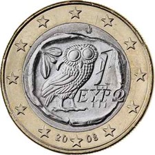 Grecia, 1 Euro, 2008, Athens, Bi-metallico, SPL RARA