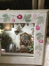 Specchio dipinto rose fiori stile francese shabby chic bianco rosa HOMCO
