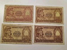 Lotto 4 banconote 100 LIRE BIGLIETTO DI STATO ITALIA ELMATA BOLAFFI 31/12/1951