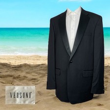 Versini giacca tuta smoking uomo 46XL nero lana tinta unita testurizzata un bottone