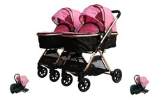 PASSEGGINO TRIO 3in1 DOPPIO/GEMELLARE PER DUE ROSA CON 2 OVETTI AUTO