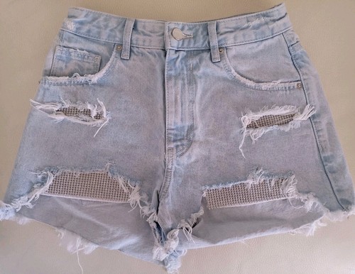 Shorts denim con strass - denim,