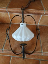 Lampada A Sospensione  con Paralume  Satinato con Struttura Ferro Battuto Bronzo