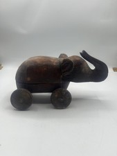 Vecchia Statuina Elefante Su Ruote Vintage In Legno Porta Spezie Originale 