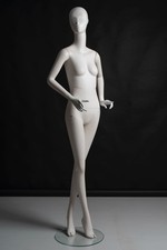 Manichino femminile stilizzato – laccato bianco – base in cristallo - moderno