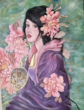 QUADRO MODERNO"GEISHA" ACRILICO SU TELA  DIPINTO A MANO 100X70 CM
