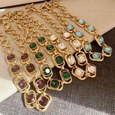 Oscar De La Renta ciondolo moda collana cristallo colorato quadrato catena clavicola