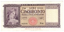 500 LIRE ITALIA ORNATA DI SPIGHE DECRETO 20 MARZO 1947