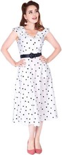 Abito Voodoo Vixen "POLKA DOT" A POIS scollo a V colletto con volant SWING rockabilly