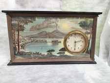 Orologio sveglia a carica in teca, 1940/50 con sfondo Napoli