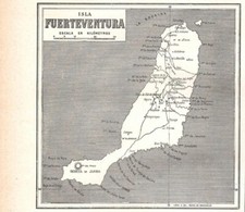 Carta geografica antica FUERTEVENTURA Canarie piccola mappa 1910 Antique map