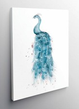 QUADRO MODERNO STAMPA TELA MODERNI QUADRI ACQUERELLO PAVONE BLU PIUME T547