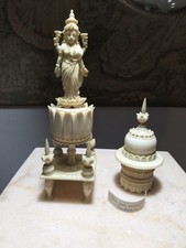 Vaso Cosmetici India XIX Secolo Avorio Dea Vishnu Rarità