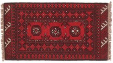 Afgano Tappeto Akche Aqcha Annodato a Mano 50x100 Rosso Geometrica Muster Lana
