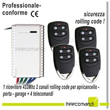 Kit ricevitore radio bicanale + 4 telecomandi 433mhz apricancello garage luci
