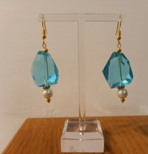 ORECCHINI DONNA PENDENTI COLOR ACQUAMARINA GRANDE RESINA PERLA ORO FATTO A MANO