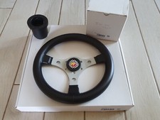 KIT VOLANTE  sky Nero cuciture NERE DM 32 CON MOZZO FIAT  500EPOC STEMMA  ABARTH
