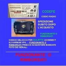 CODICE SBLOCCO RADIO AUTORADIO GIULIETTA UCONNECT 6,5 VP4 DO SUBITO IL CODE