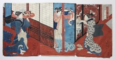 Utagawa Kunisada I (Toyokuni III) (1786-1864) Ukiyo-e, Ôban Trittico, Bijin-ga