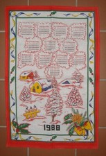 VINTAGE STROFINACCIO CANOVACCIO COTONE CALENDARIO 1988 NATALE CM.74X48