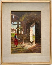 contadina con galline, prima