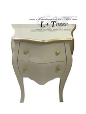 Comodino bombato classico 2 cassetti portatelefono legno Avorio e oro LT3006