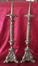 coppia di antichi candelieri in metallo argentato- epoca: 800 (impero)