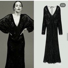 abito nero zara ricamato