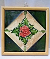 Antico Mattonella Maiolica Inghilterra Ceramica Art Nouveau Floreale Design Rosa