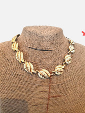 Bigiotteria vintage USA Collana firmata Coro color oro smalto color crema