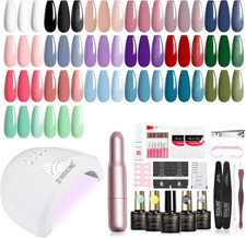 Kit Semipermanente Unghie, 20+4 Pezzi Kit Unghie Gel Completo Con 48W UV LED Lam