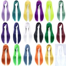 Parrucca lunga 80 cm capelli sintetici bianca viola cosplay festa capelli neri parrucca liscia