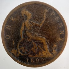 1892 Victoria One Penny Coin |