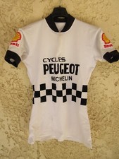 Maillot Cycles PEUGEOT à damier SHELL MICHELIN vintage shirt jersey 80'S 3 M