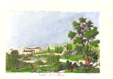 MAIANO, FIESOLE,  grande  stampa dipinta a mano, +PASSEPARTOUT