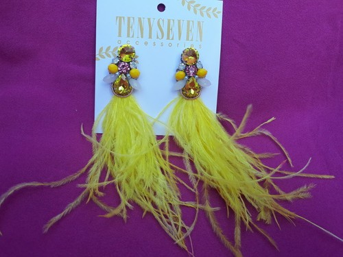 Orecchini piume strass - piume, perline