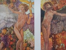 1920 ca. Liberty Art Noveau Pannelli decorativi Putti di Galileo Chini