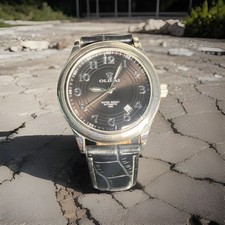 Orologio Uomo Automatico 17 Jewel Scheletro Retro Nero Argento Data Olipai Funzionante