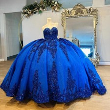 Royal Blue Quinceanera Dresses Strapless Applique Backless Sweet 15 16 Dress New
