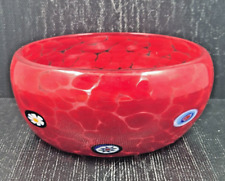 Murrina ciotola vetro rosso tonda con murrine colorate h 6 x 12 ø