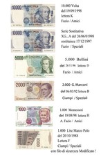 10000 5000 2000 1000 LIRE  VOLTA sostitutiva X G  BELLINI MARCONI POLO LOTTO