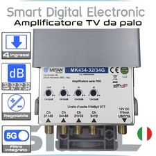 Amplificatore antenna  4 ingressi VHF-UHF-IV-V  32 dB regolabile filtro 5G mitan