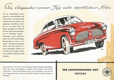 P70 AWZ Trabant Coupé 1958 hoja doble página alemán documento original raro