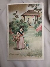 Cartolina Illustrata E colombo Giardino Giapponese Pagoda E Gheisha 1912